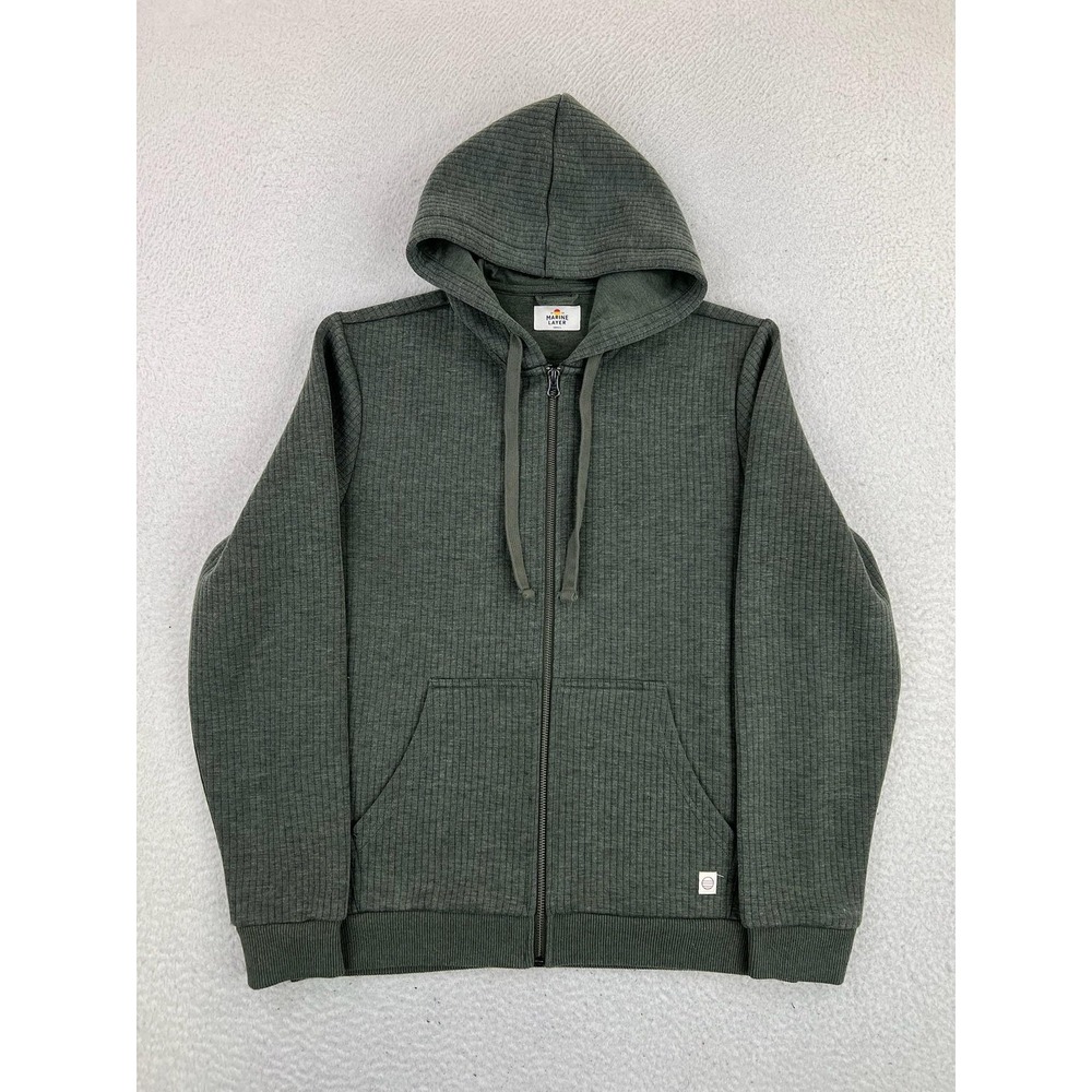 Marine Layer Hoodie Mens Small Green Rib Knit Full Zip Hooded Sweatshirt